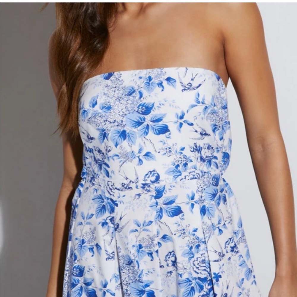 Floral Blue Strapless Wide Leg Jumpsuit - Picture 4 of 8
